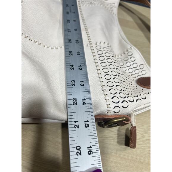 Clarks Ivory Perforated Block Pattern Faux Leather Detachable Crossbody Strap - Picture 12 of 13